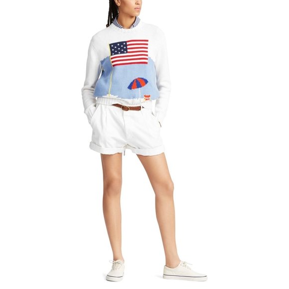 NEW Polo Ralph Lauren American Flag Beach Sweater in White Ivory | size M - Picture 4 of 10